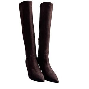 Ivanka Trump Issa Dark Brown Suede Tall Knee High Boots Kitten Heel Size 7